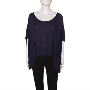 PAPER CRANE Navy Shark Bite Hem Poncho-Style Crop Top Sz OSFM One Size Fits Most